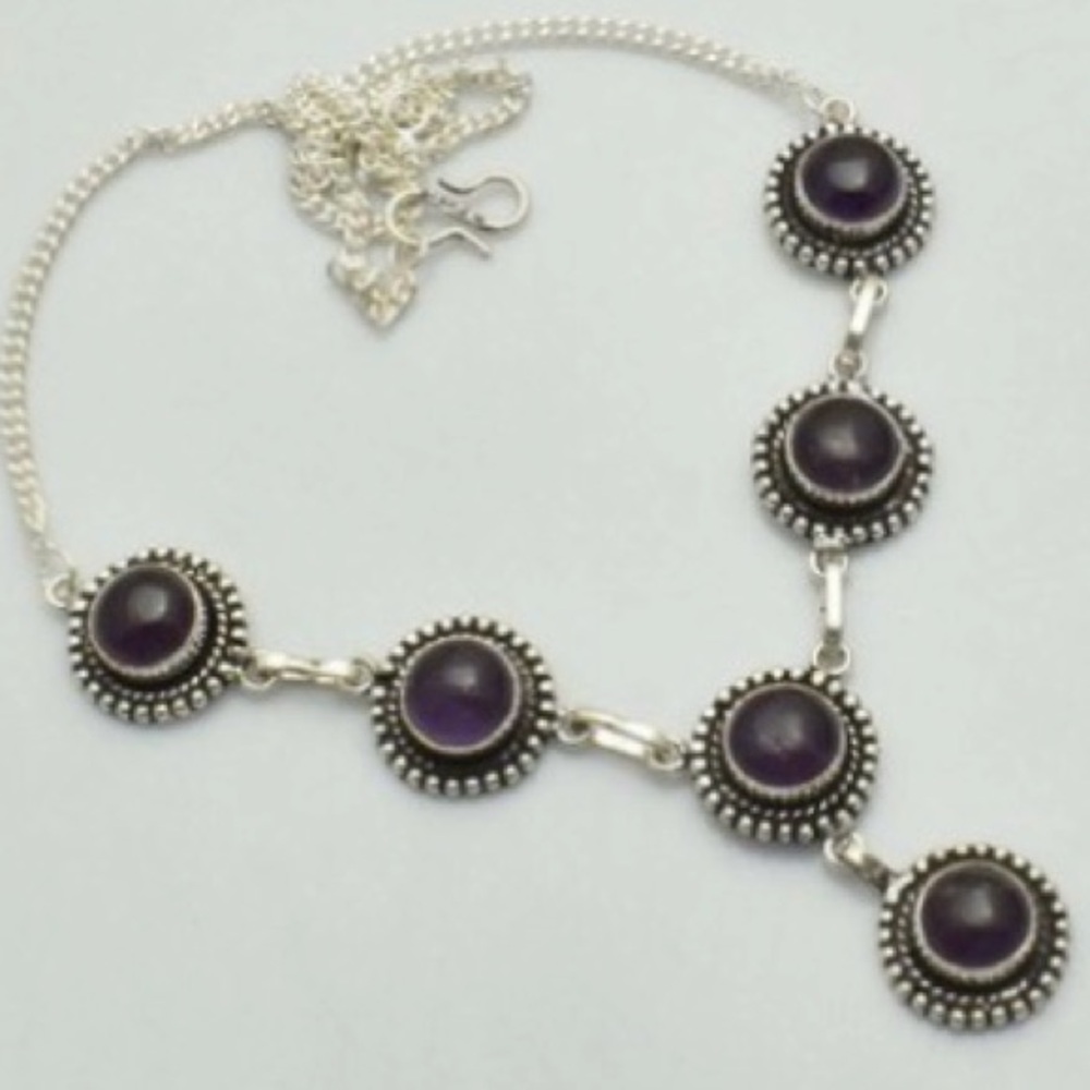 amethyst necklace sterling silver choker Artisan handmade India tribal NWOT